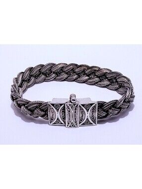 Vintage Silver Twisted Rope Bracelet Ornate Filigree Box Clasp Estate Jewelry